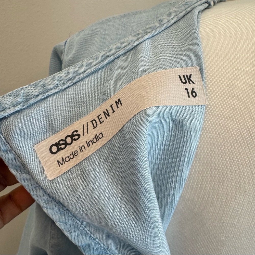 ASOS Light Blue Midi Dress with Long Puff Sleeves Size 12 - Picture 8 of 9